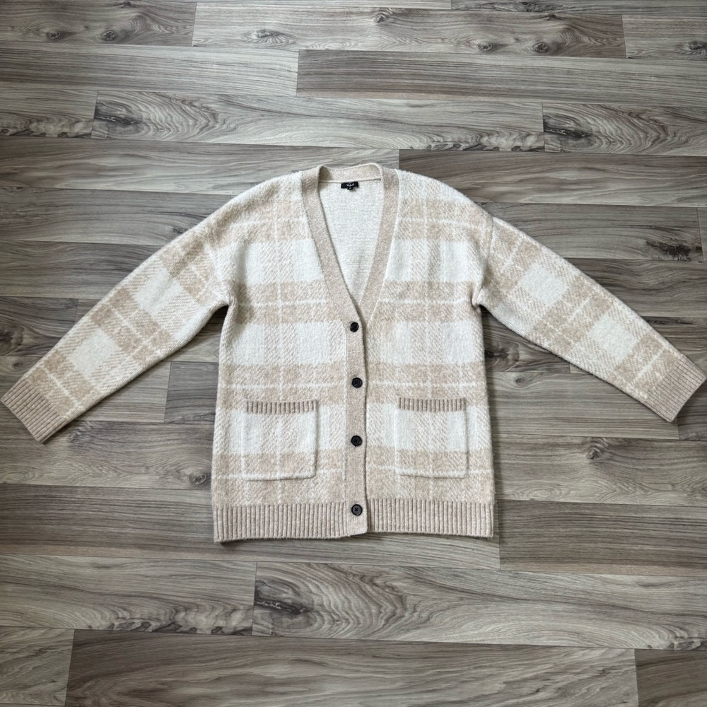 Rails Runi Oversized Cardigan in Ivory Sand Plaid Size Medium